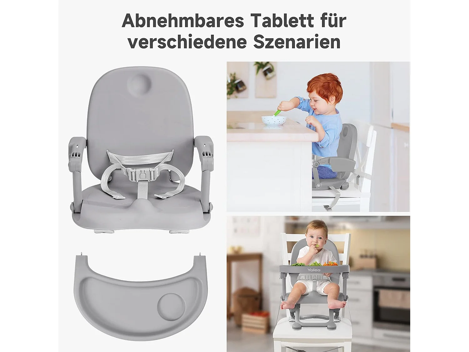 Chaise haute portable YOLEO pour bébé, Siège rehausseur avec ceinture de sécurité et plateau amovible, Convient aux enfants de 6 à 36 mois