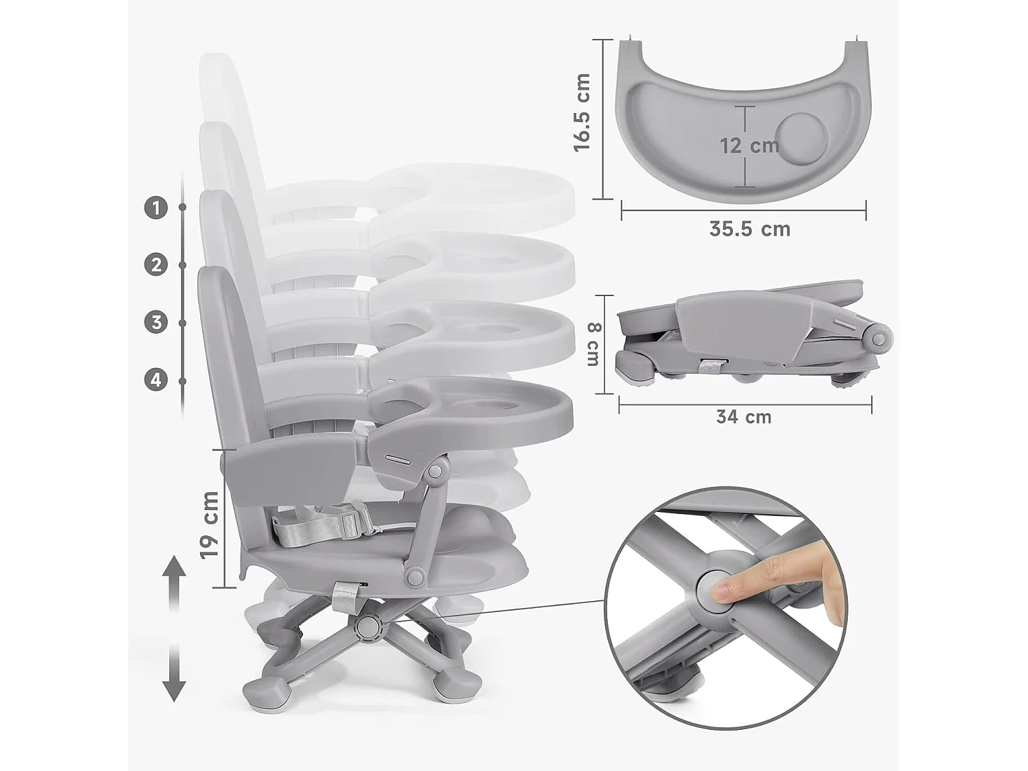 Chaise haute portable YOLEO pour bébé, Siège rehausseur avec ceinture de sécurité et plateau amovible, Convient aux enfants de 6 à 36 mois