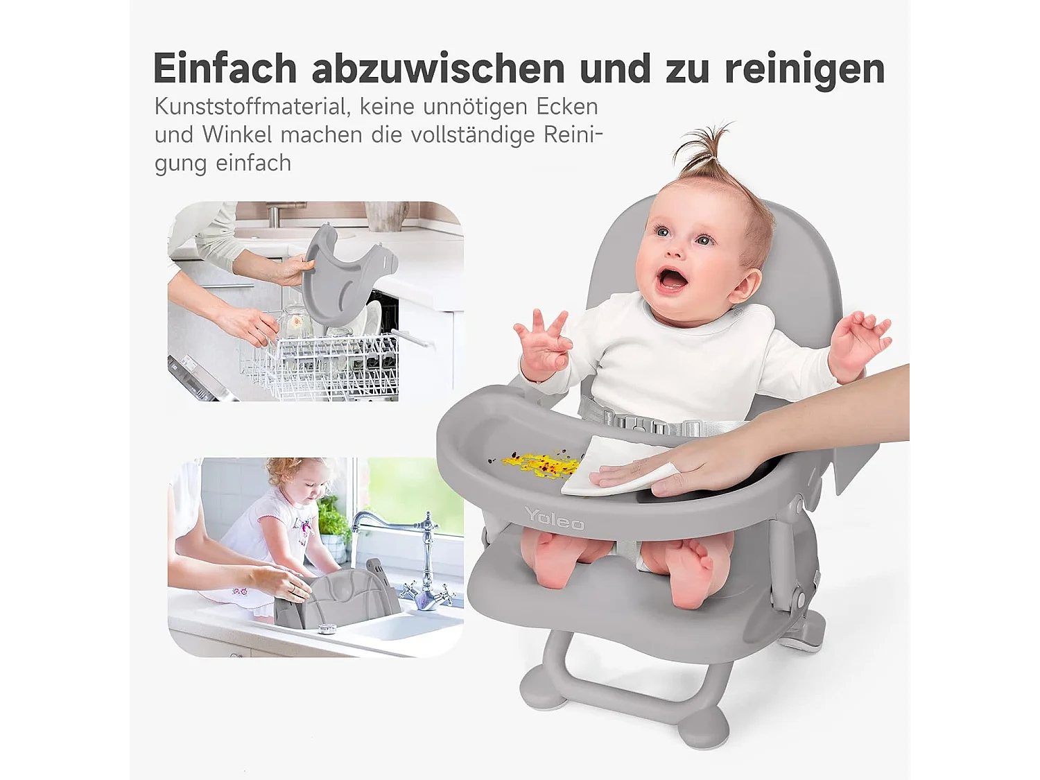 Chaise haute portable YOLEO pour bébé, Siège rehausseur avec ceinture de sécurité et plateau amovible, Convient aux enfants de 6 à 36 mois