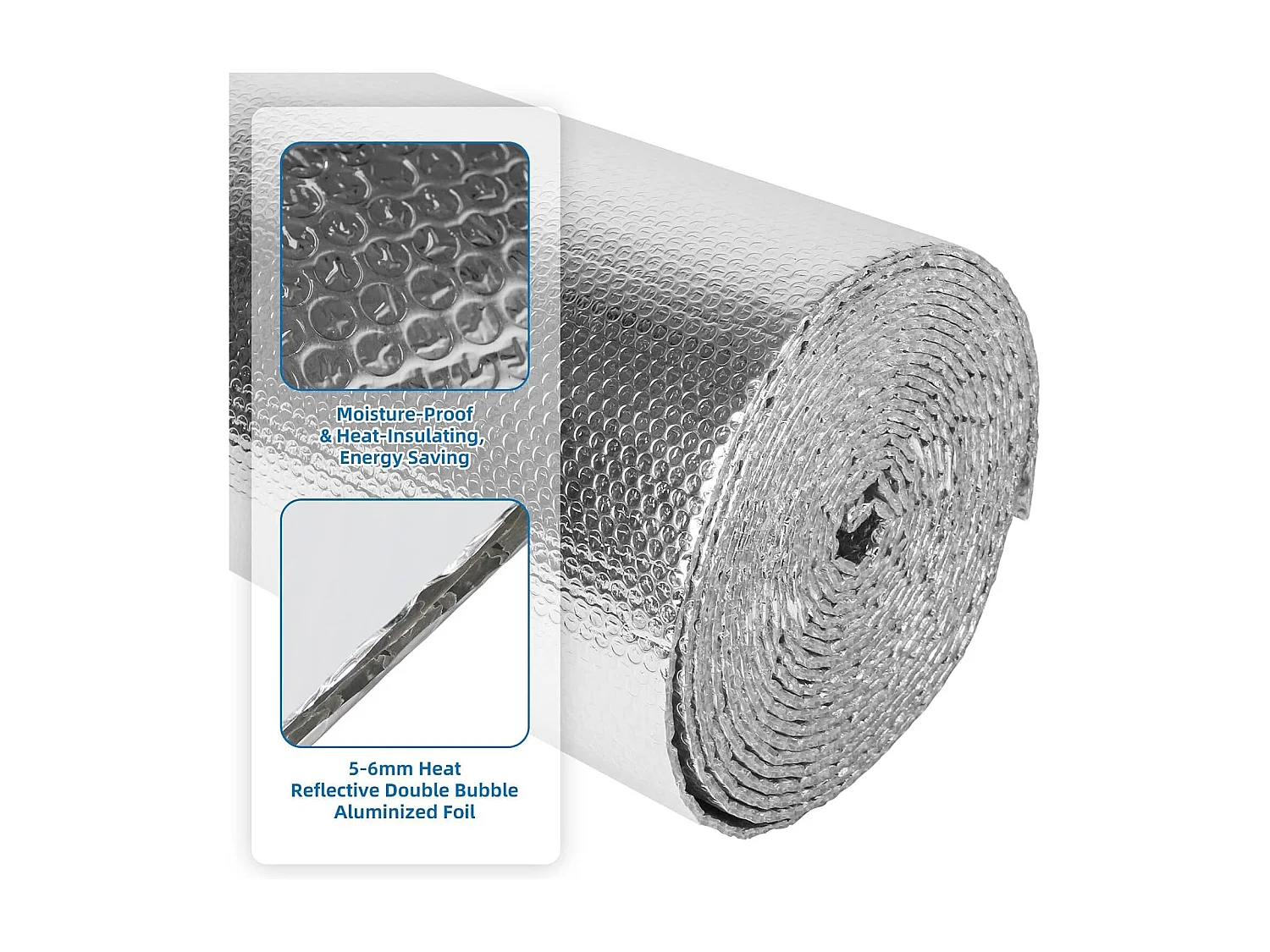 Isolant thermique 1x20m, 5-6mm, film à bulles aluminisé double couche, réflecteur de chaleur durable pour toit, voiture et fenêtre