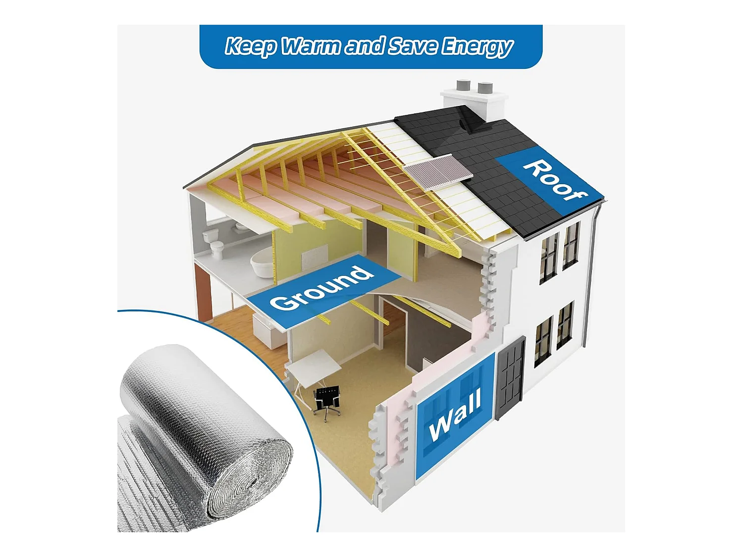 Thermische isolatie 1x30m, 4mm dubbelzijdige gealuminiseerde folie, resistent, warmtereflecterend, beschermt tegen de kou, ideaal voor ramen, auto's en radiatoren