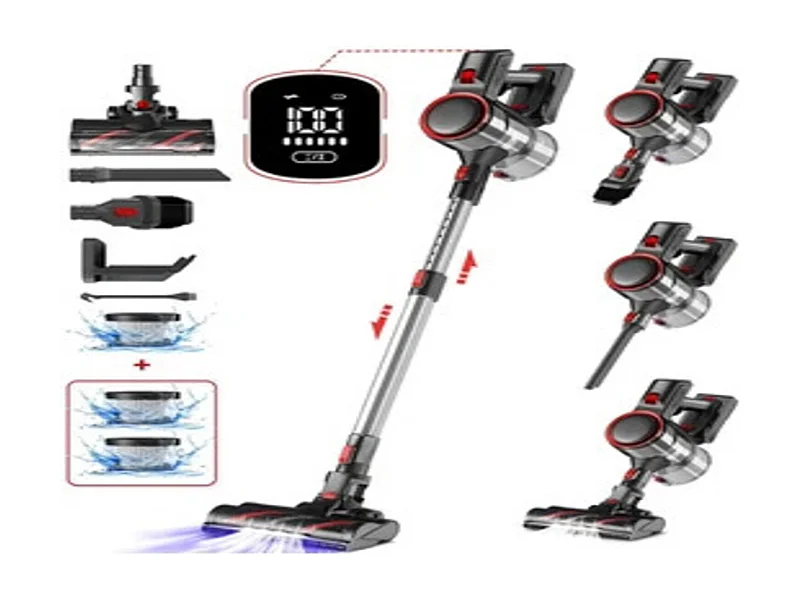 Aspirateur Balai 30000Pa , 50Min Autonomie Aspirateur Sans Fil 5 en 1, Aspirateur Balai Puissant 300W Capacité 1.3L