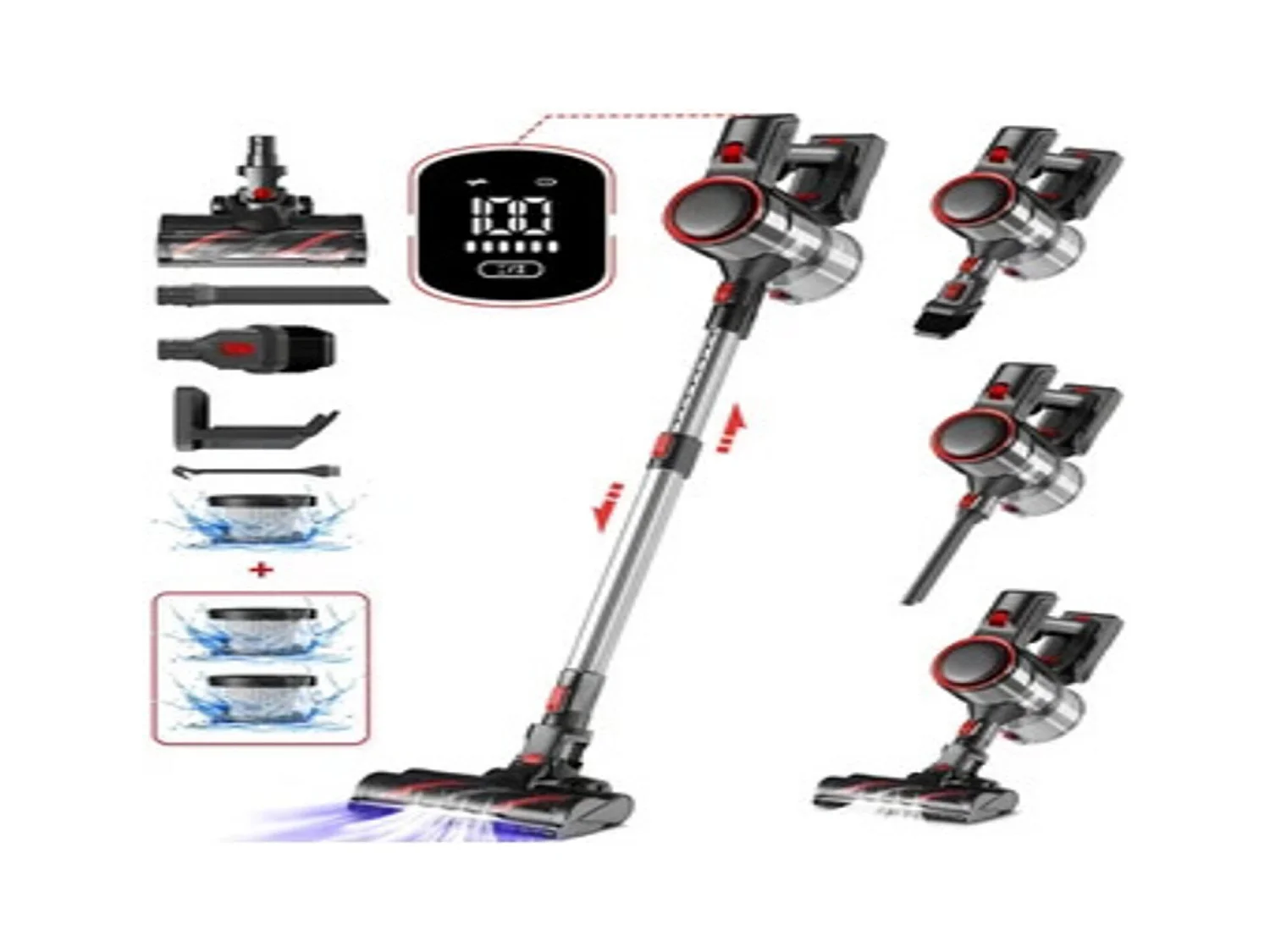 Aspirateur Balai 30000Pa , 50Min Autonomie Aspirateur Sans Fil 5 en 1, Aspirateur Balai Puissant 300W Capacité 1.3L