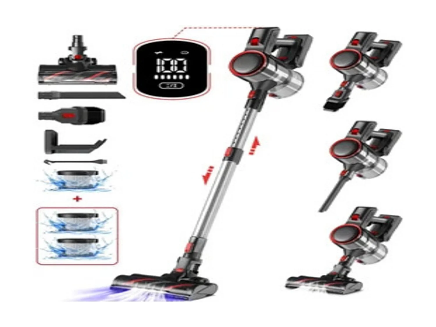 Aspirateur Balai 30000Pa , 50Min Autonomie Aspirateur Sans Fil 5 en 1, Aspirateur Balai Puissant 300W Capacité 1.3L