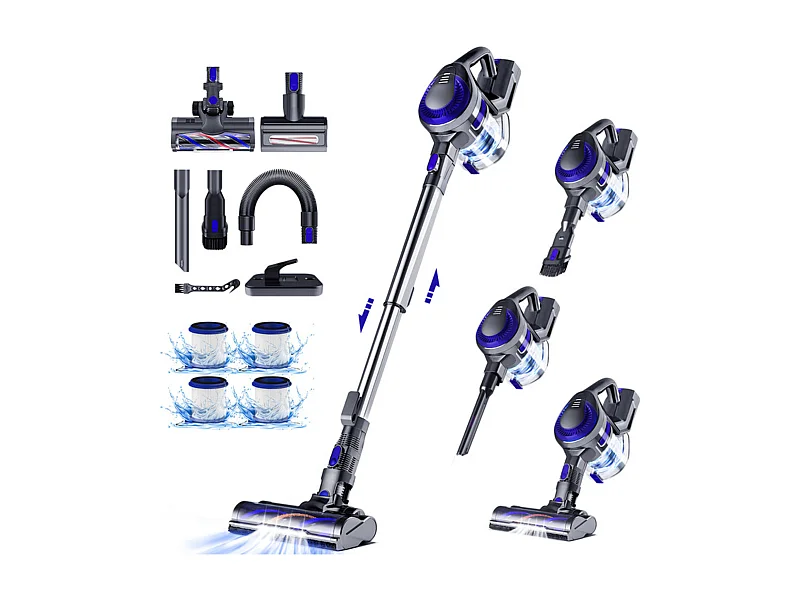 Aspirateur Balai sans fil, 50000Pa/500 W, Autonomie Jusqu'à 70 Min, 2200mAh, Grande Capacité de 1,8 L