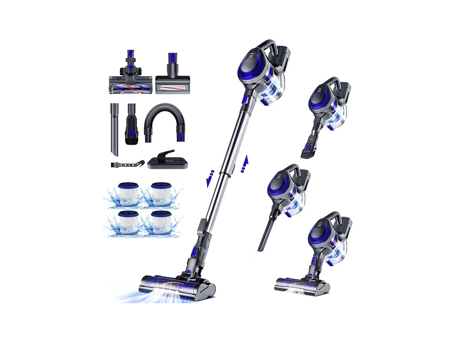 Aspirateur Balai sans fil, 50000Pa/500 W, Autonomie Jusqu'à 70 Min, 2200mAh, Grande Capacité de 1,8 L