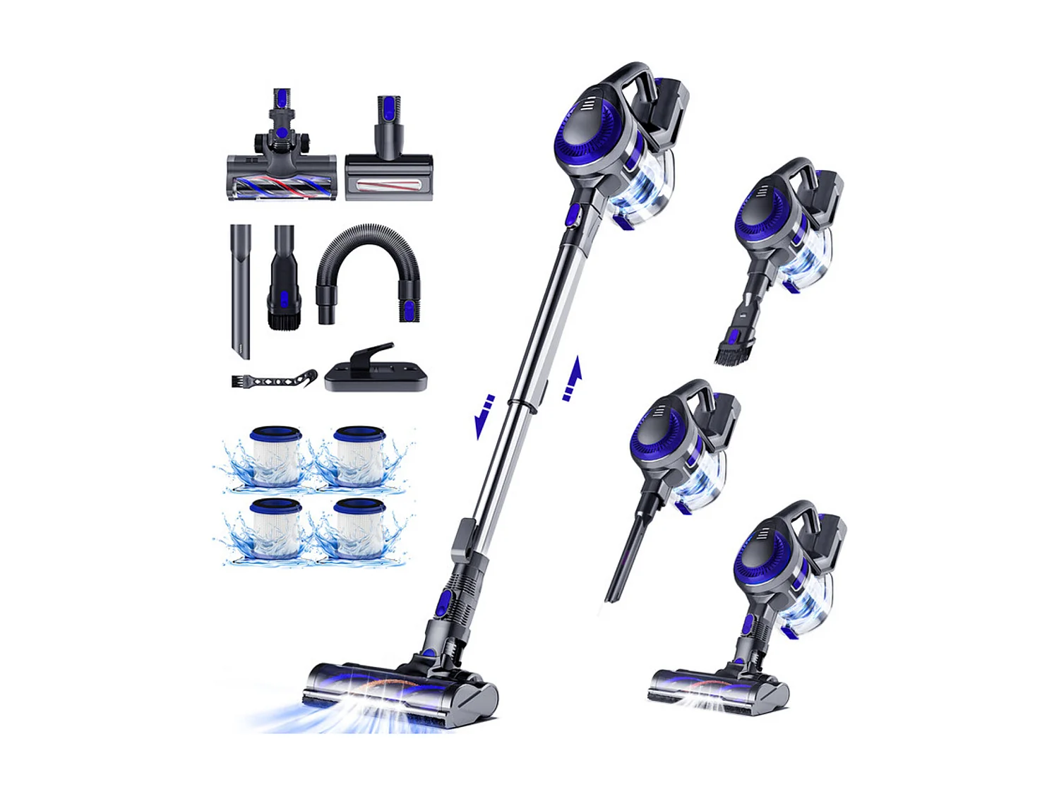 Aspirateur Balai sans fil, 50000Pa/500 W, Autonomie Jusqu'à 70 Min, 2200mAh, Grande Capacité de 1,8 L