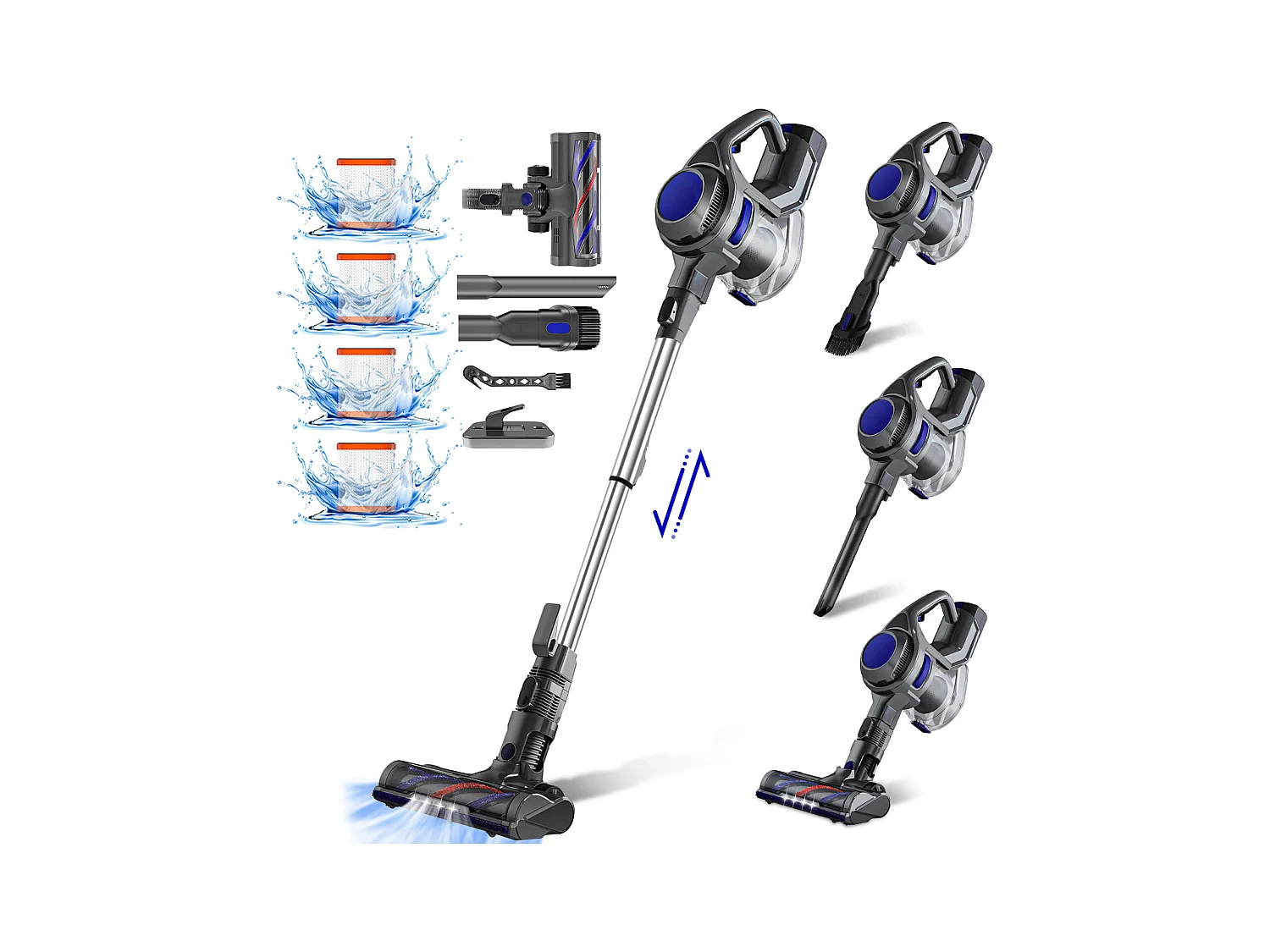 Aspirateur sans Fil,Aspirateur Balai 42KPA/420W, Autonomie 50 min, Lumière LED, 1.5L Capacite