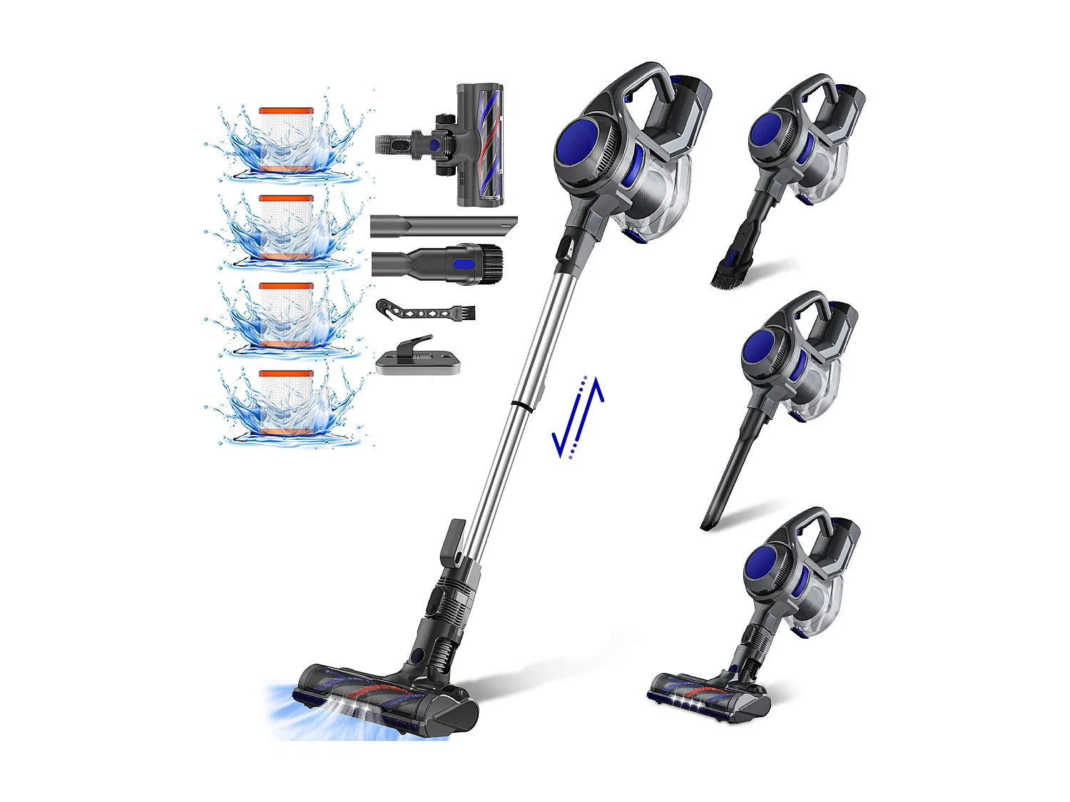 Aspirateur sans Fil,Aspirateur Balai 42KPA/420W, Autonomie 50 min, Lumière LED, 1.5L Capacite