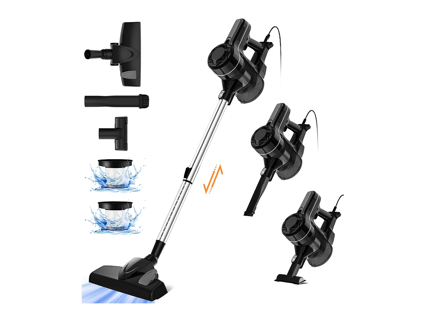 Aspirateur Balai 600w Puissant , HEPA H13 Filtre , Aspirateur balais Filaire 3 en 1, Câble de 5M