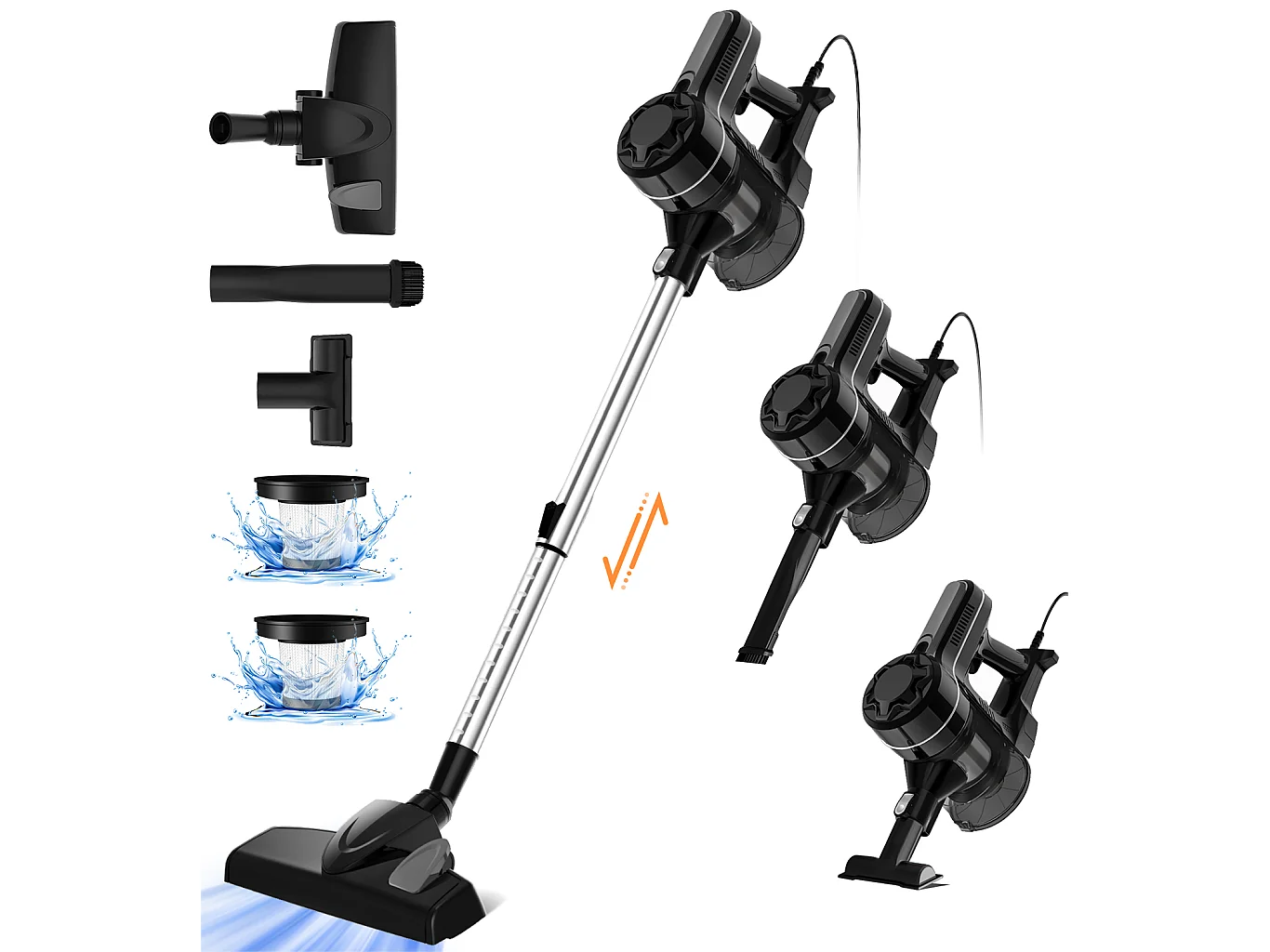 Aspirateur Balai 600w Puissant , HEPA H13 Filtre , Aspirateur balais Filaire 3 en 1, Câble de 5M