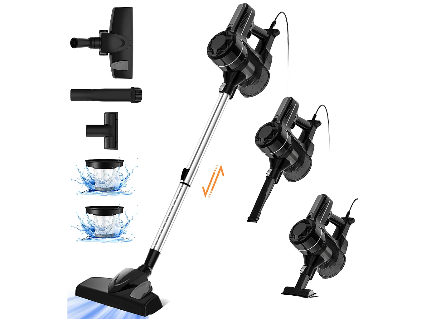 Aspirateur Balai 600w Puissant , HEPA H13 Filtre , Aspirateur balais Filaire 3 en 1, Câble de 5M