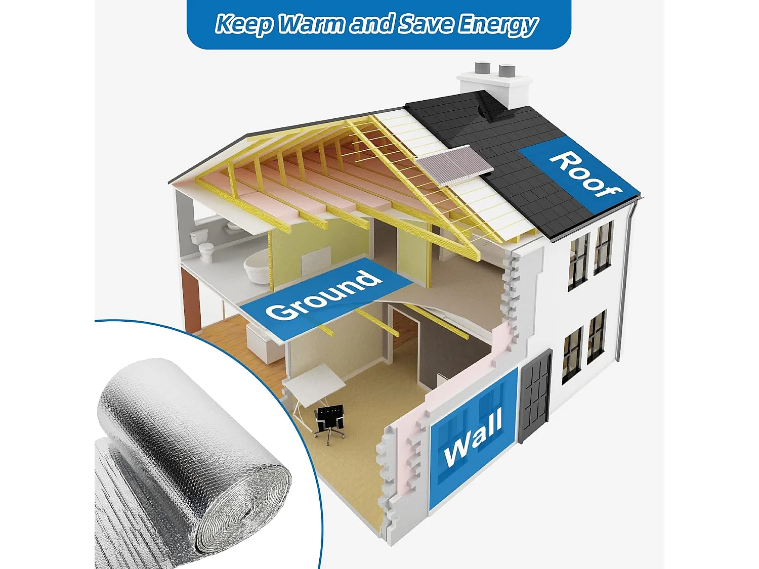 Isolamento termico 1x45m, pellicola riflettente anti-calore, barriera riflettente per radiatore, finestra e auto, aiuta a risparmiare energia