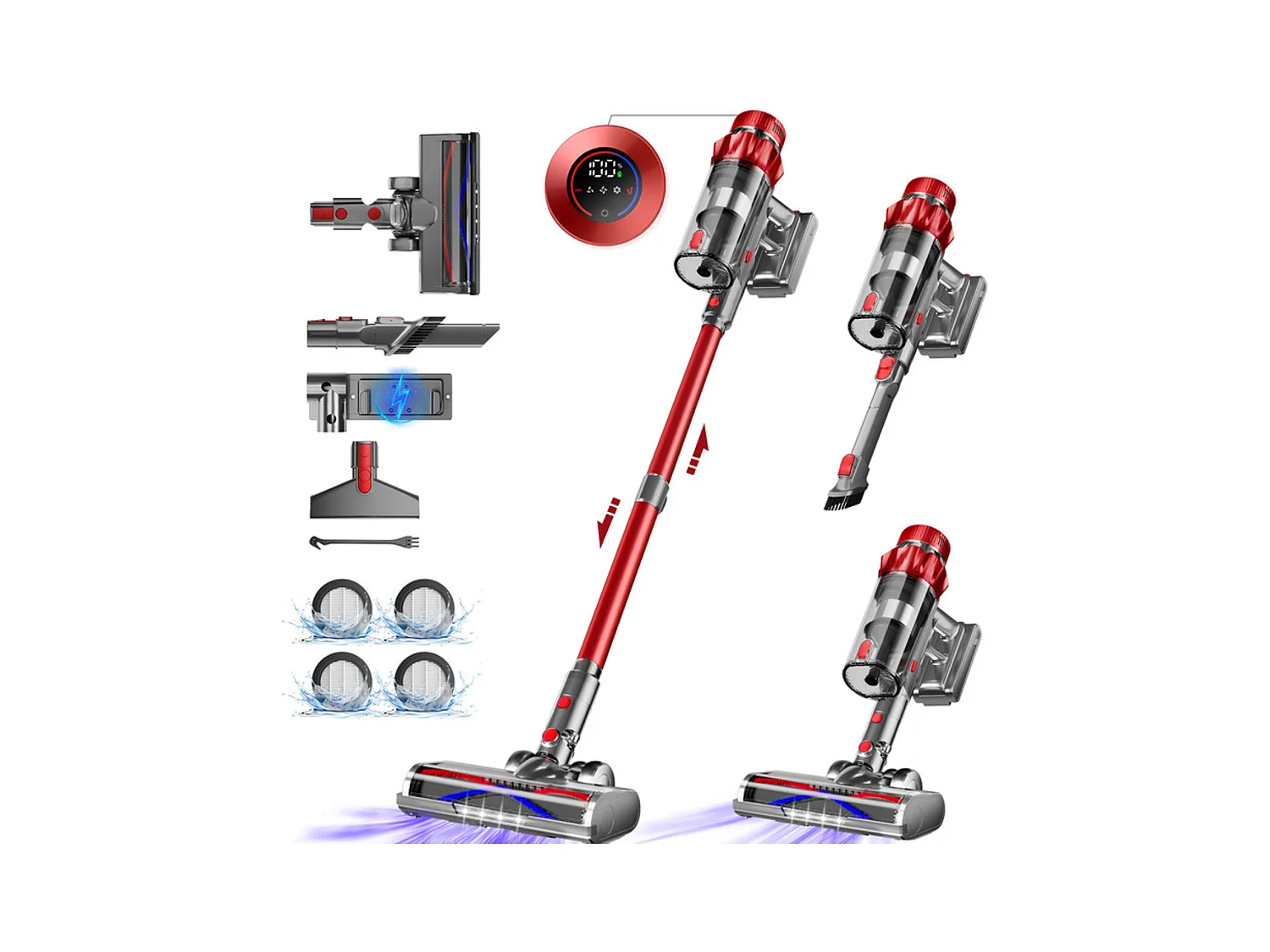 Aspirateur Balai sans fil, 55000Pa/550 W, Autonomie Jusqu'à 70 Min, 2200mAh, Grande Capacité de 1,8 L