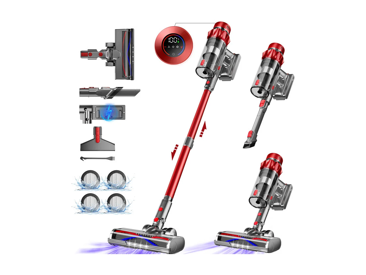 Aspirateur Balai sans fil, 55000Pa/550 W, Autonomie Jusqu'à 70 Min, 2200mAh, Grande Capacité de 1,8 L