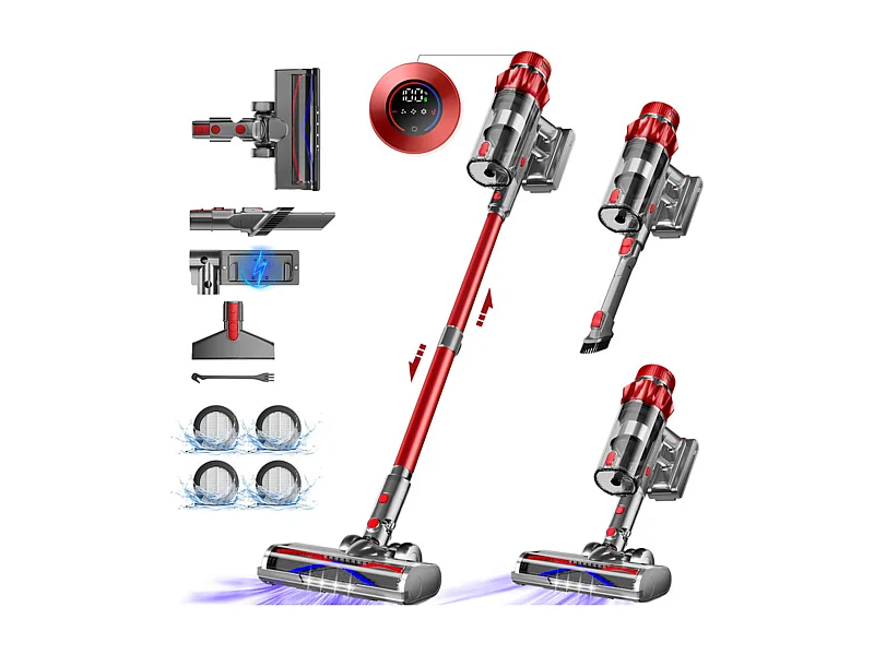 Aspirateur Balai sans fil, 55000Pa/550 W, Autonomie Jusqu'à 70 Min, 2200mAh, Grande Capacité de 1,8 L