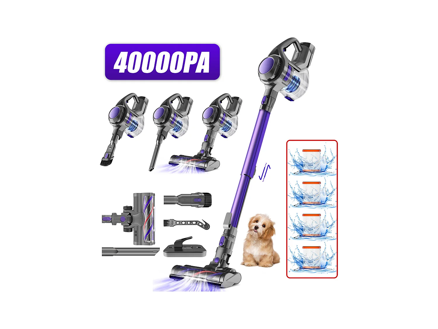 Aspirateur balai,Aspirateur sans fil,40000Pa/400 W, Autonomie 55min, 2200mAh, 1.5L Capacite,AdormiiTech