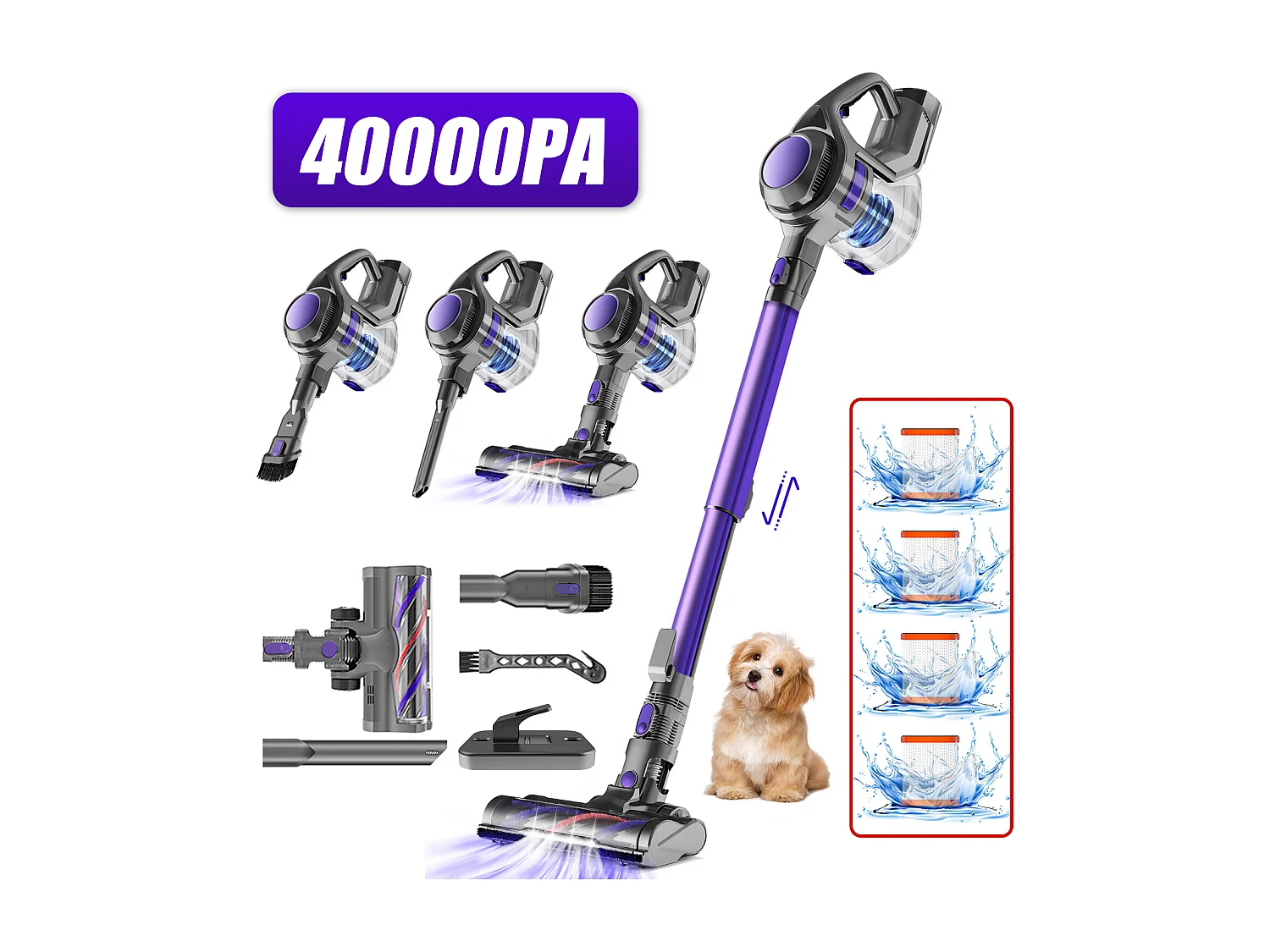 Aspirateur balai,Aspirateur sans fil,40000Pa/400 W, Autonomie 55min, 2200mAh, 1.5L Capacite,AdormiiTech