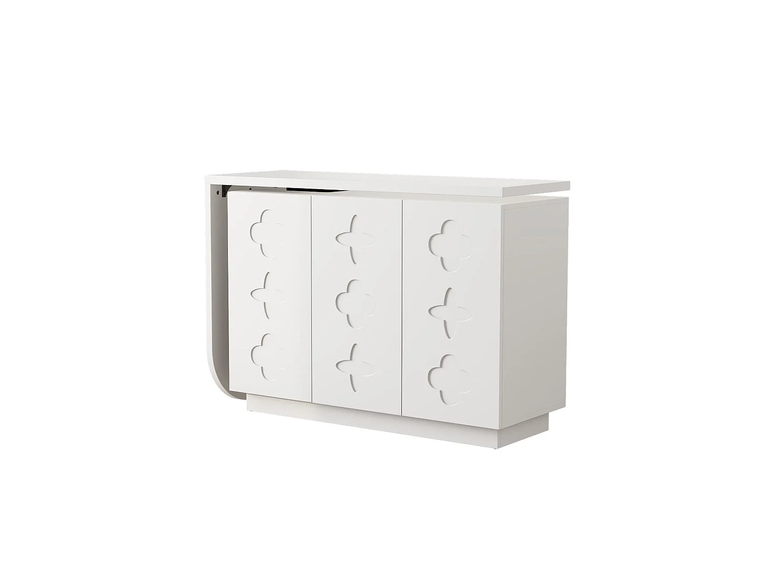 Dreh- und ausziehbarer Schminktisch - L-förmiger Schreibtisch - mit 3 Türen - Verstellbare Regale - Weiß