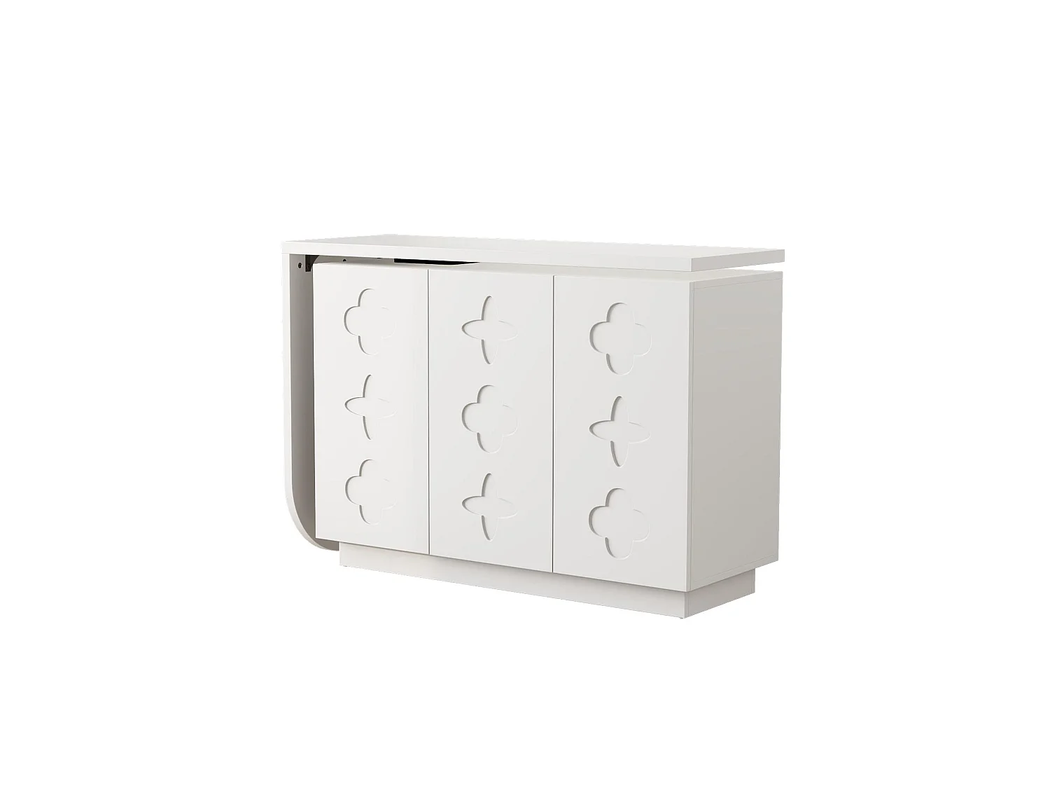 Coiffeuse rotative rétractable - bureau en L - avec 3 portes - Étagères réglables - Blanc