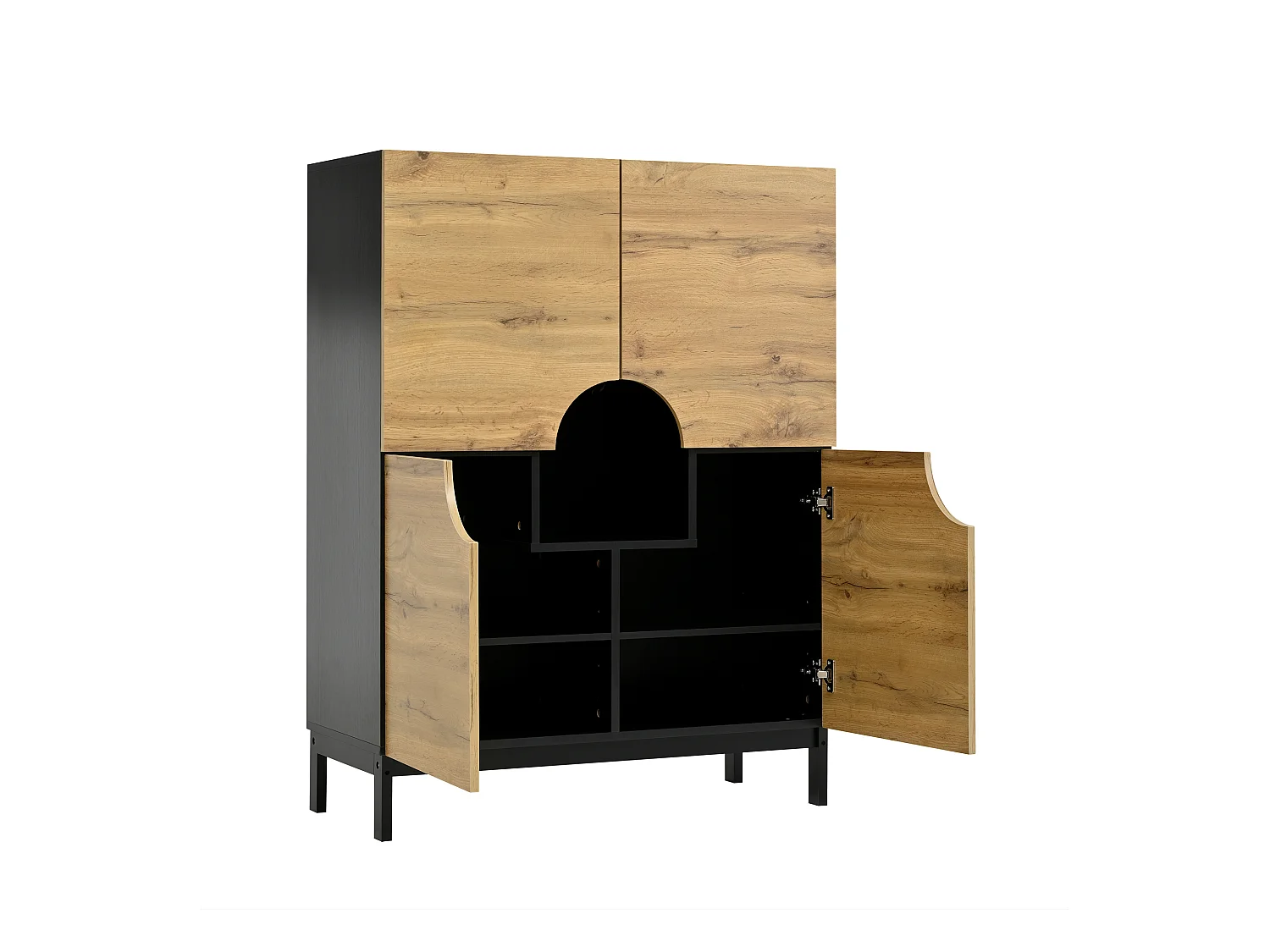 Meuble à chaussures 90x40x120cm - avec 4 portes - avec éclairage LED - pieds en bois massif - naturel