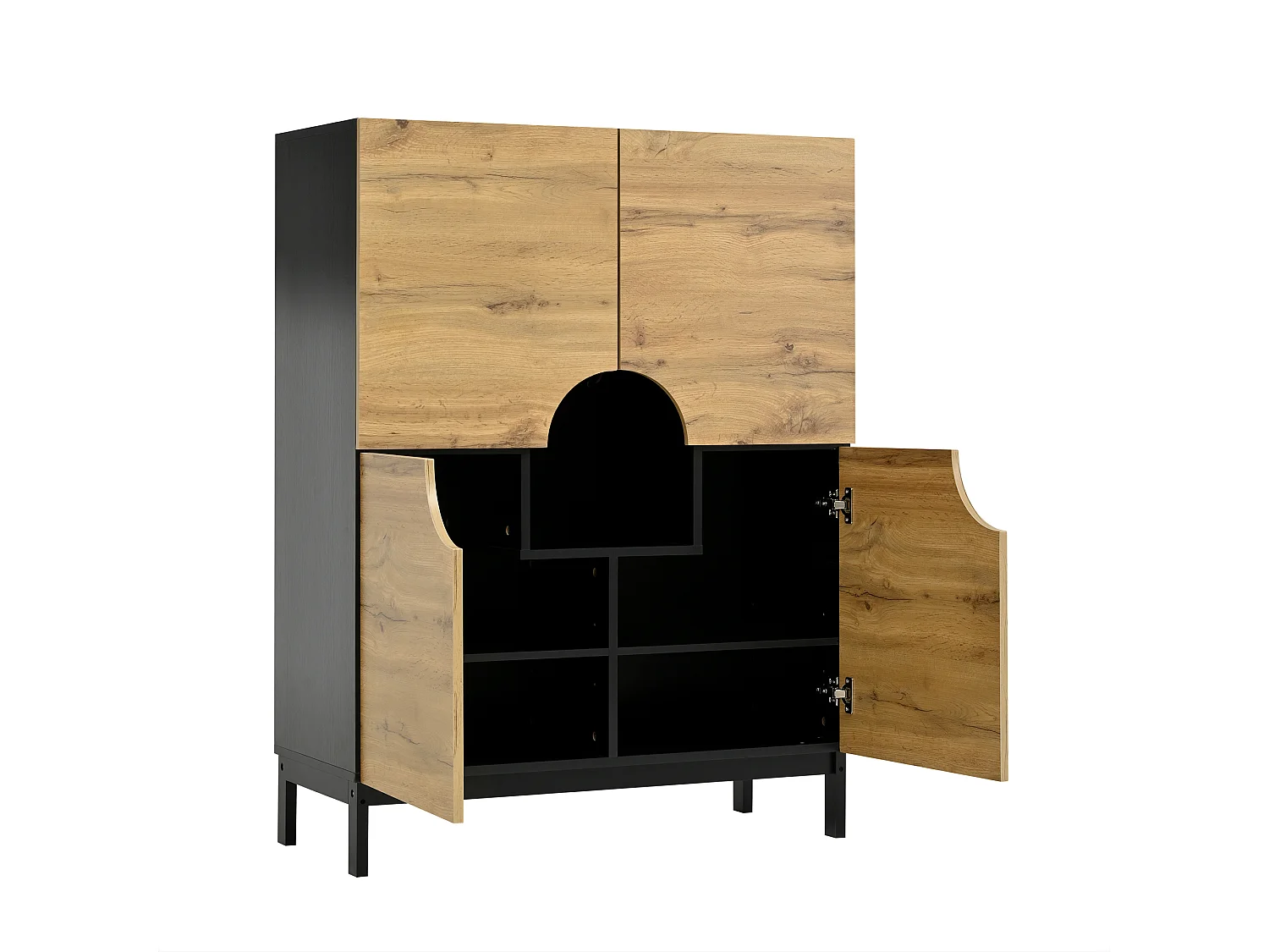 Schoenmeubel 90x40x120cm - met 4 deuren - met LED-verlichting - poten van massief hout - naturel