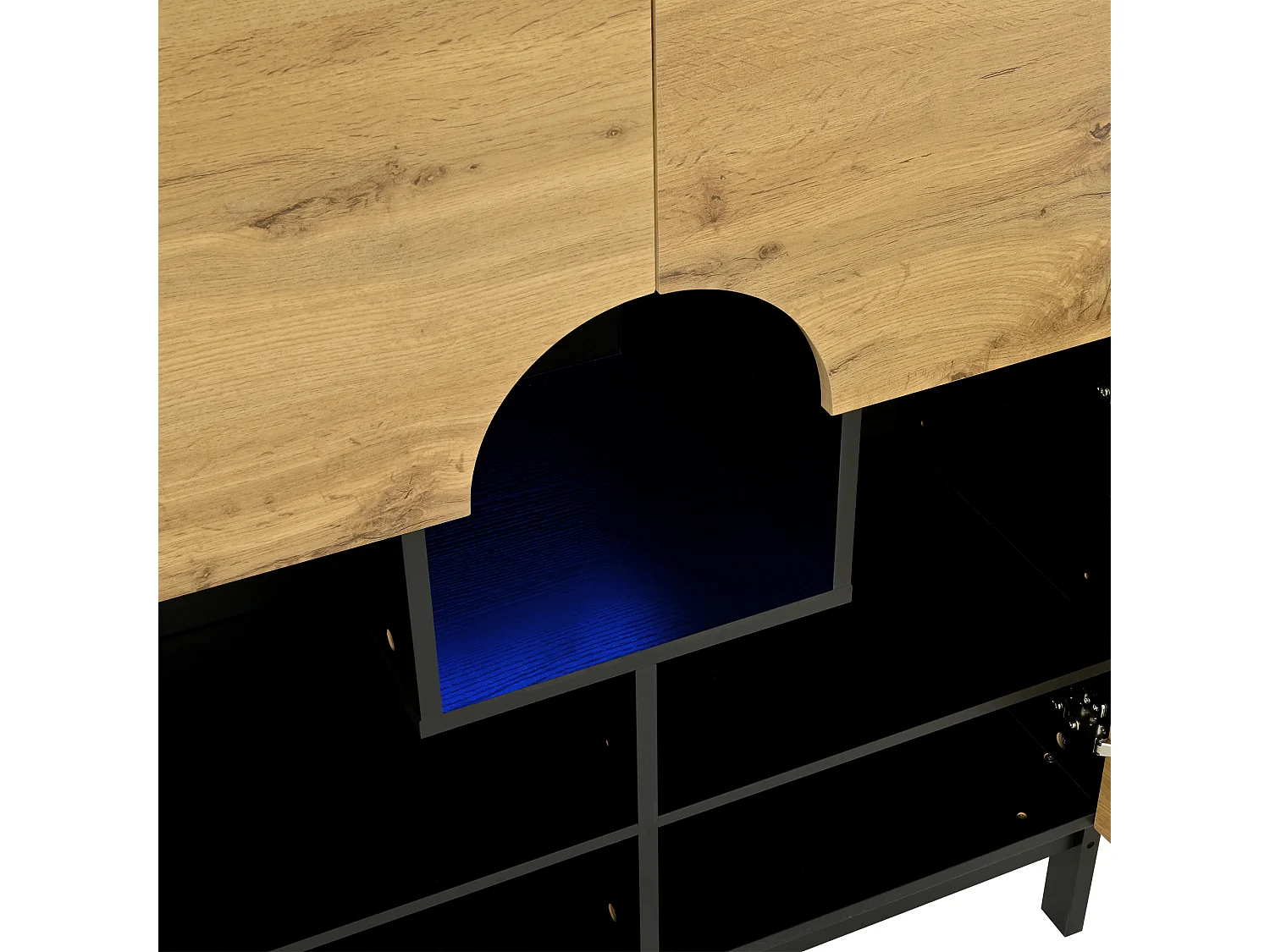 Schoenmeubel 90x40x120cm - met 4 deuren - met LED-verlichting - poten van massief hout - naturel