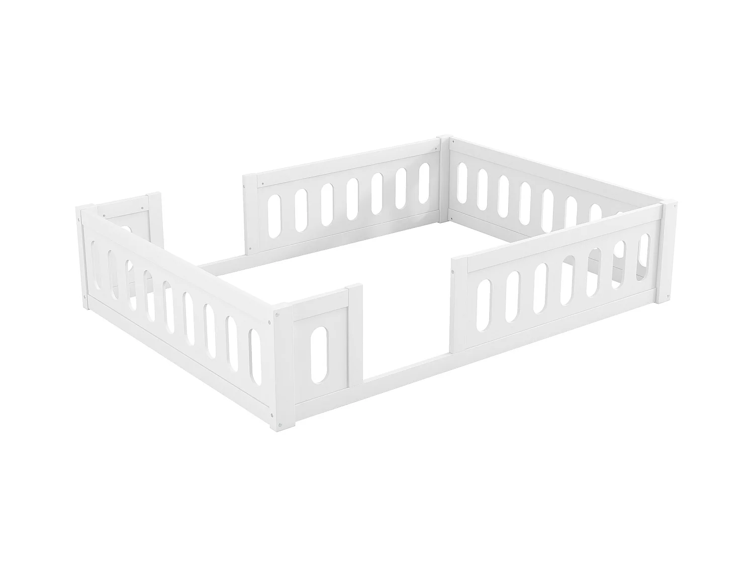 Lit enfant en bois 140x200 cm - avec barrières - MDF + bois massif - Blanc (matelas non inclus)