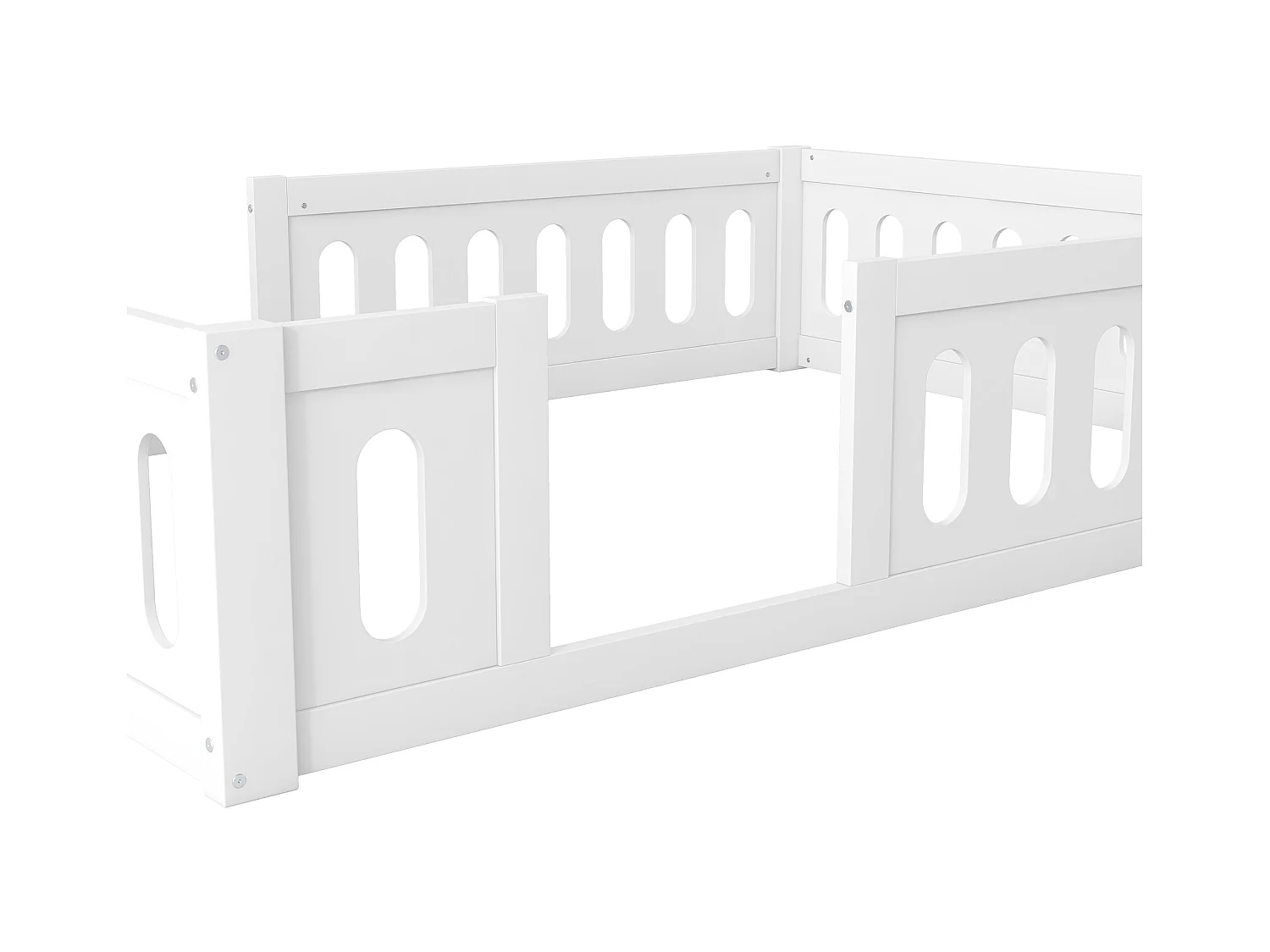 Lit enfant en bois 140x200 cm - avec barrières - MDF + bois massif - Blanc (matelas non inclus)