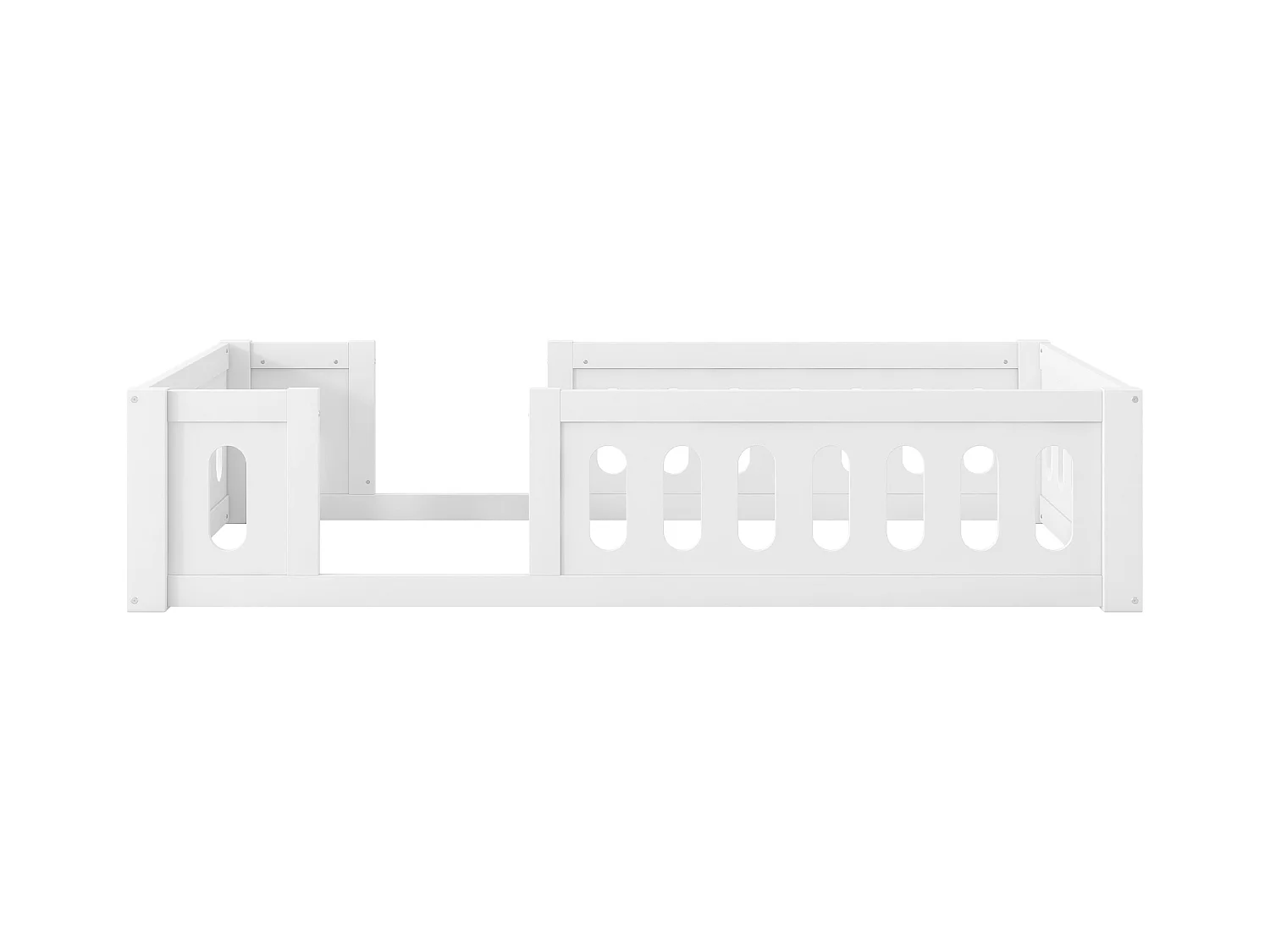 Lit enfant en bois 90x200 cm - avec barrières - MDF + bois massif - Blanc (matelas non inclus)