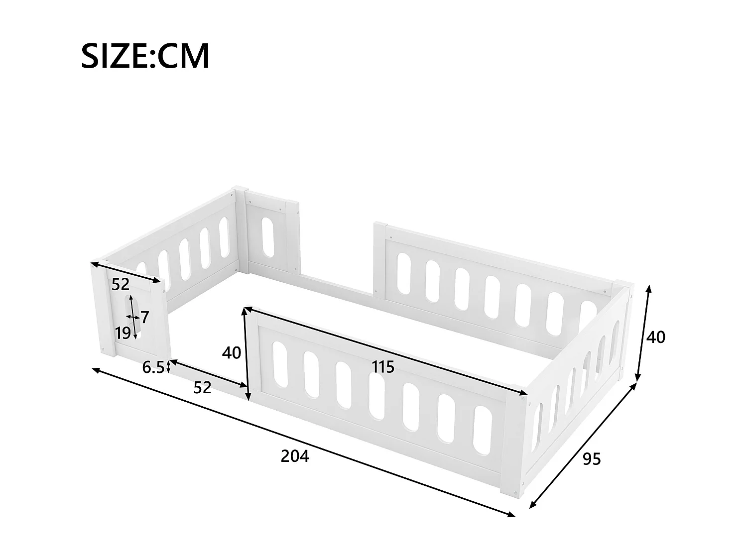 Łóżko dziecięce drewniane 90x200 cm - z barierkami - MDF + drewno lite - Biały (materac nie jest w zestawie)