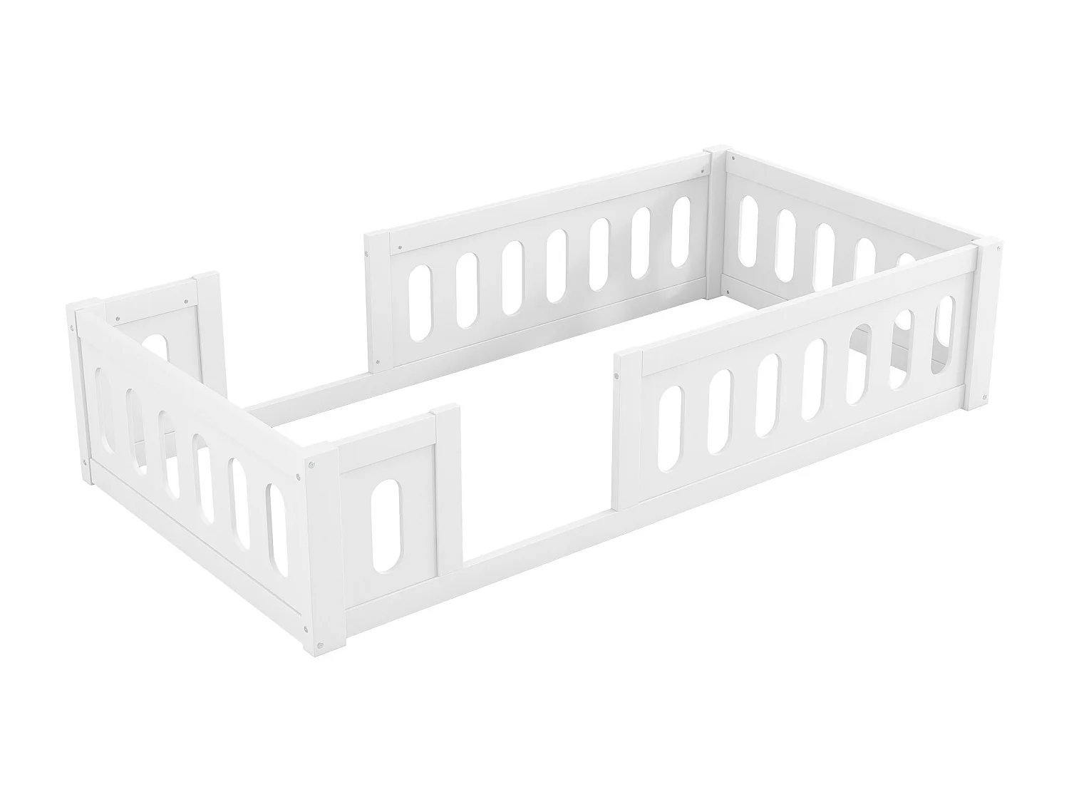 Łóżko dziecięce drewniane 90x200 cm - z barierkami - MDF + drewno lite - Biały (materac nie jest w zestawie)