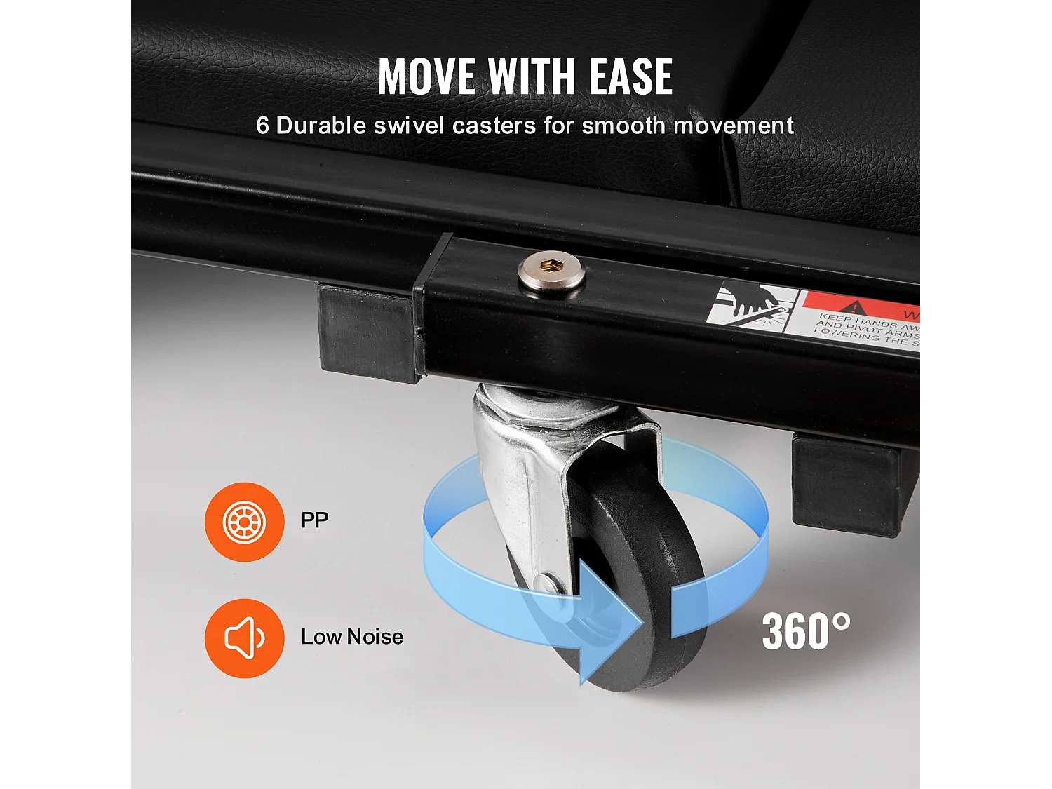 Tabouret de Garage Pliable de 102cm, Chariot de Visite SucceBuy, Capacité de Charge de 204kg, Équipé de Six Roulettes Pivotantes à 360° de 6.1 cm
