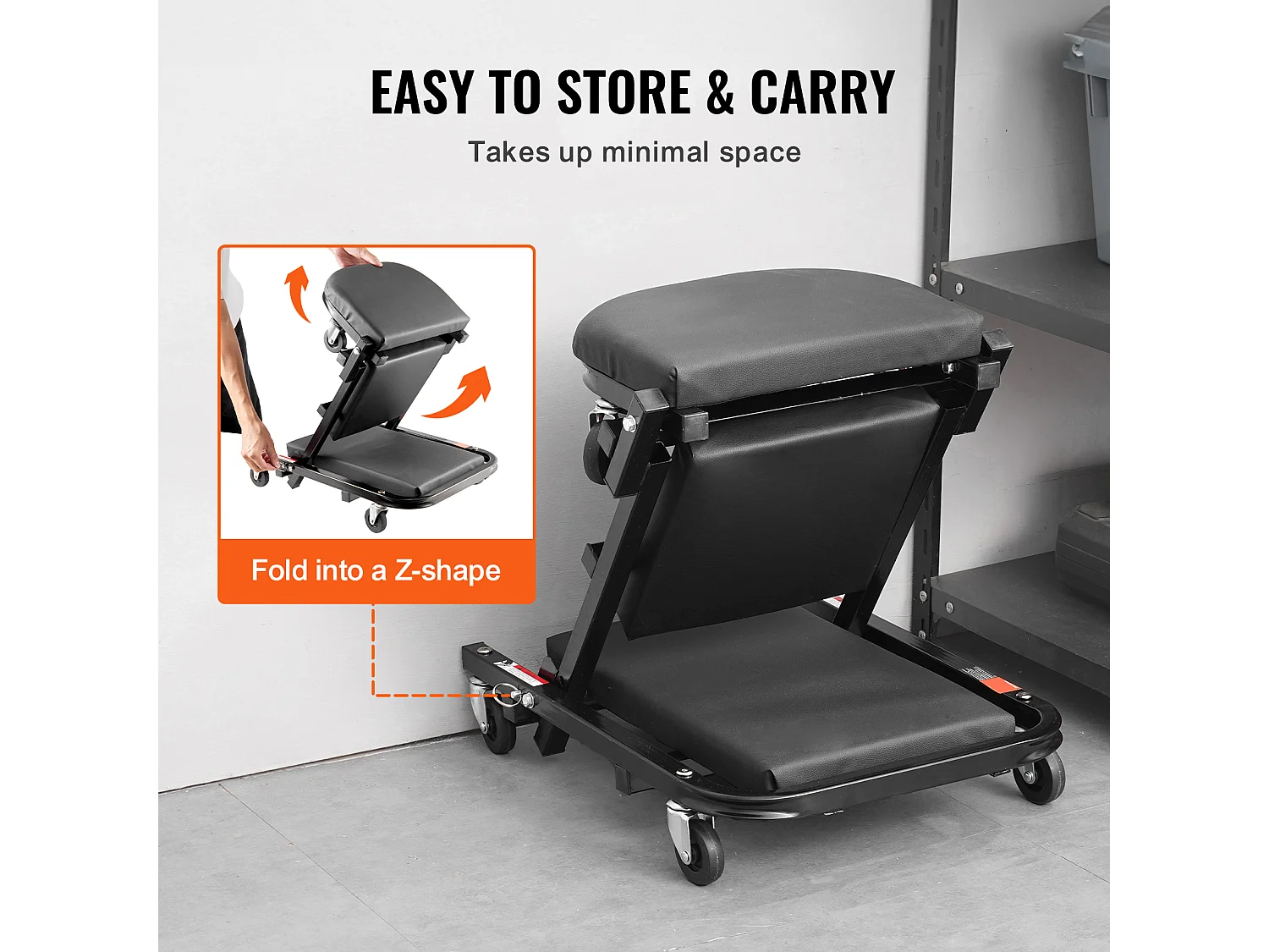 Tabouret de Garage Pliable de 102cm, Chariot de Visite SucceBuy, Capacité de Charge de 204kg, Équipé de Six Roulettes Pivotantes à 360° de 6.1 cm