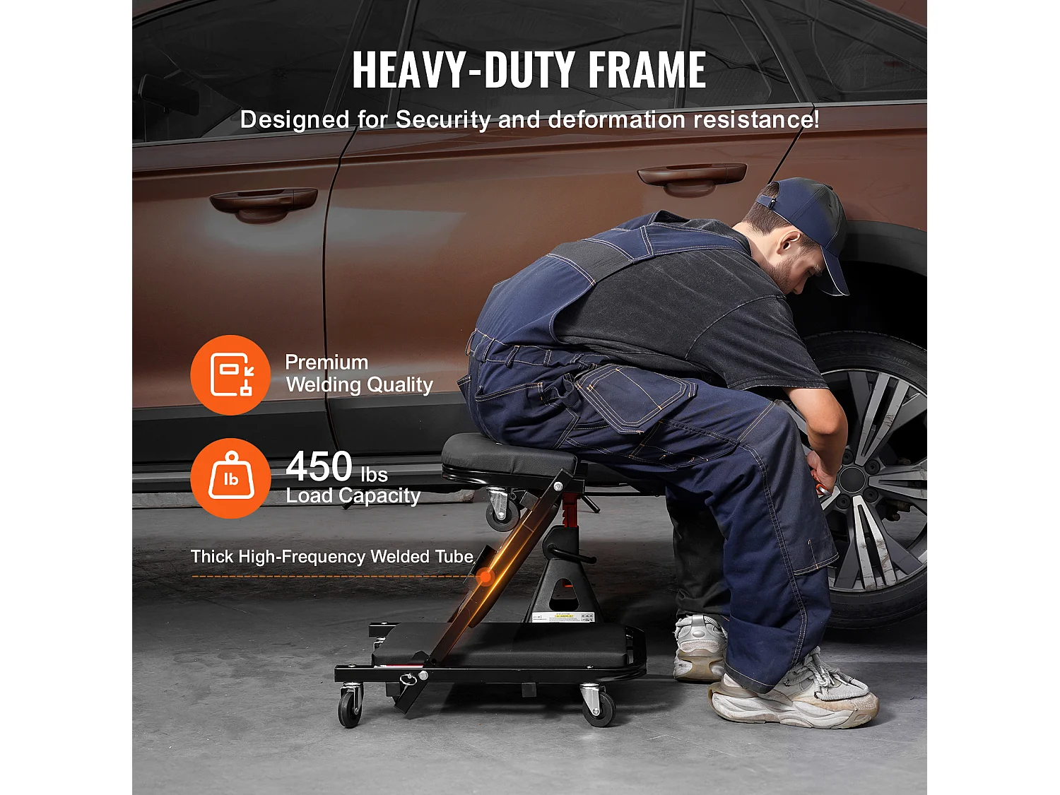 Tabouret de Garage Pliable de 102cm, Chariot de Visite SucceBuy, Capacité de Charge de 204kg, Équipé de Six Roulettes Pivotantes à 360° de 6.1 cm