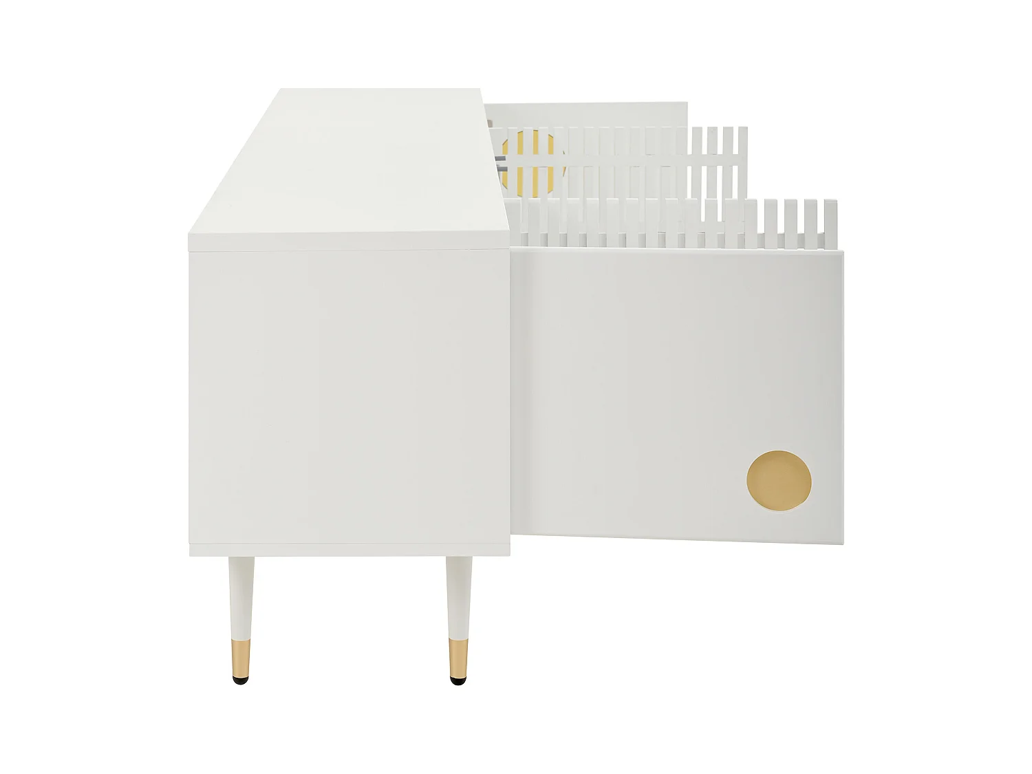 Meuble TV 170x36x54 cm - 4 portes - poignées dissimulées - pieds réglables - MDF - blanc