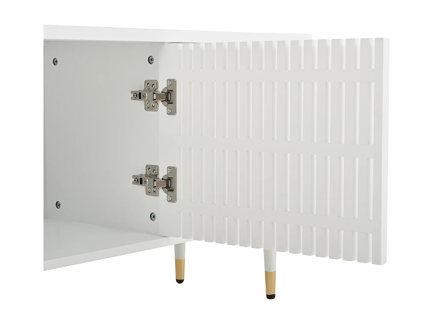 Mueble de TV 170x36x54 cm - 4 puertas - tiradores ocultos - pies ajustables - MDF - blan