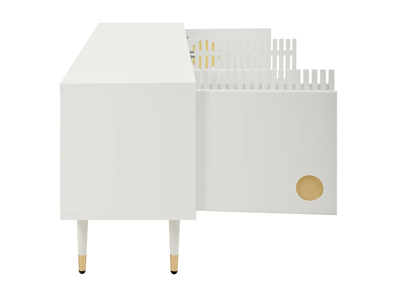 Mueble de TV 170x36x54 cm - 4 puertas - tiradores ocultos - pies ajustables - MDF - blan