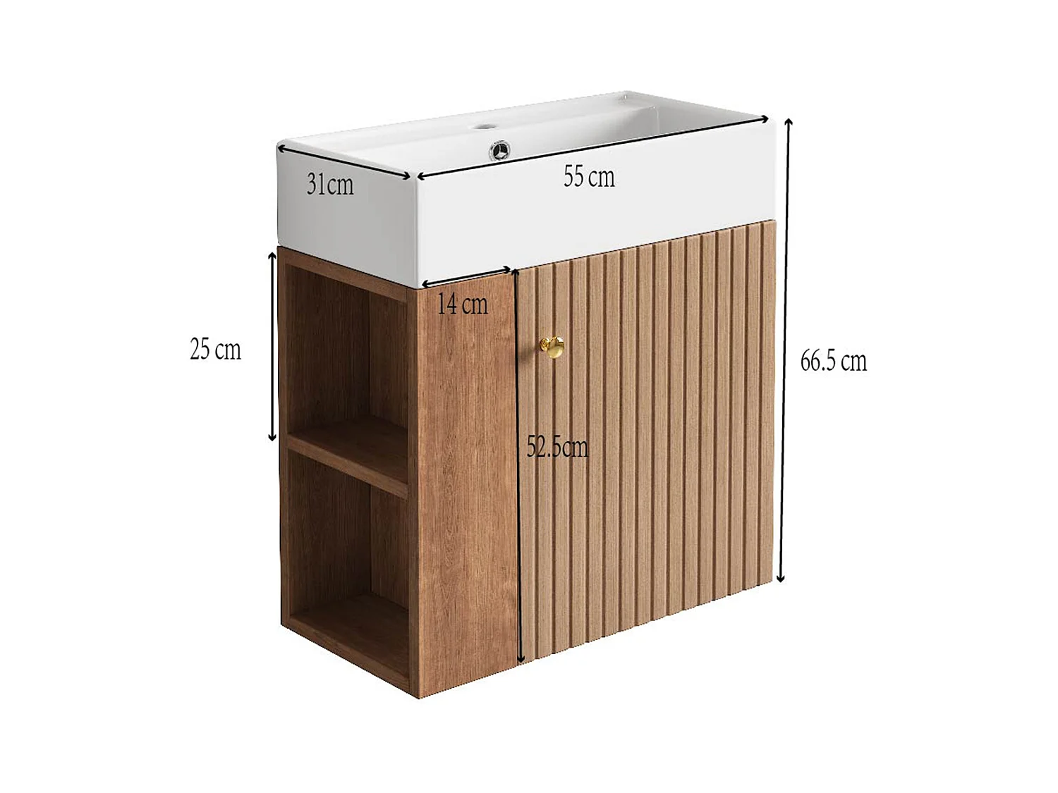 Mobile bagno sospeso con lavabo quadrato - 4 scomparti - Marrone (rubinetto non incluso)