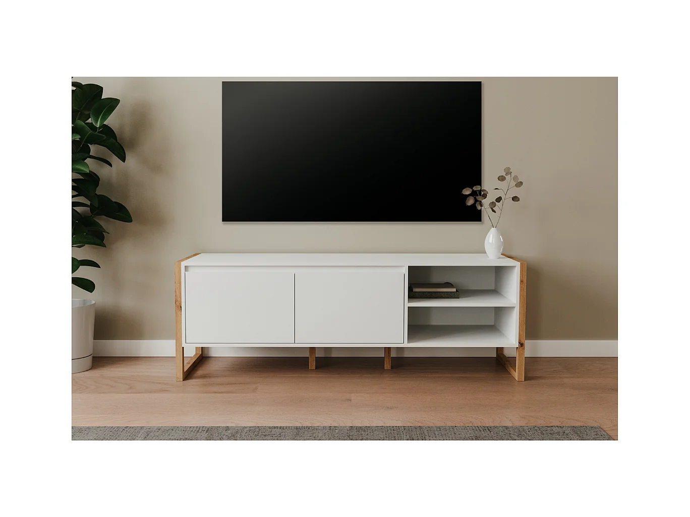 Mueble de TV de 160 cm con 2 puertas y 2 baldas - Denver