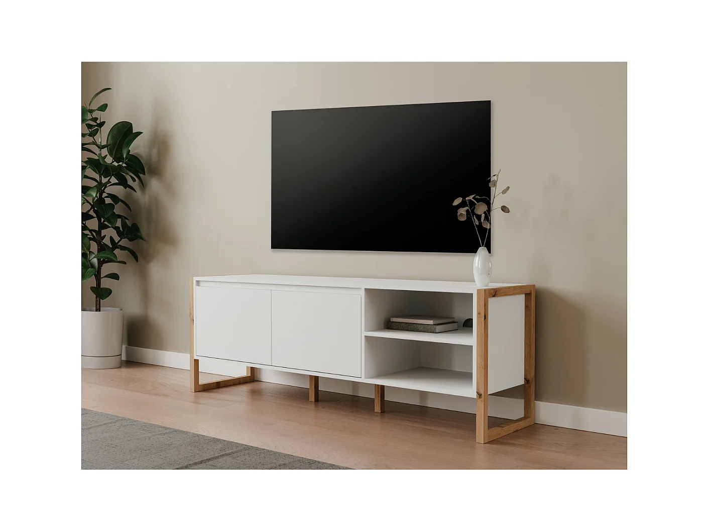 Mueble de TV de 160 cm con 2 puertas y 2 baldas - Denver