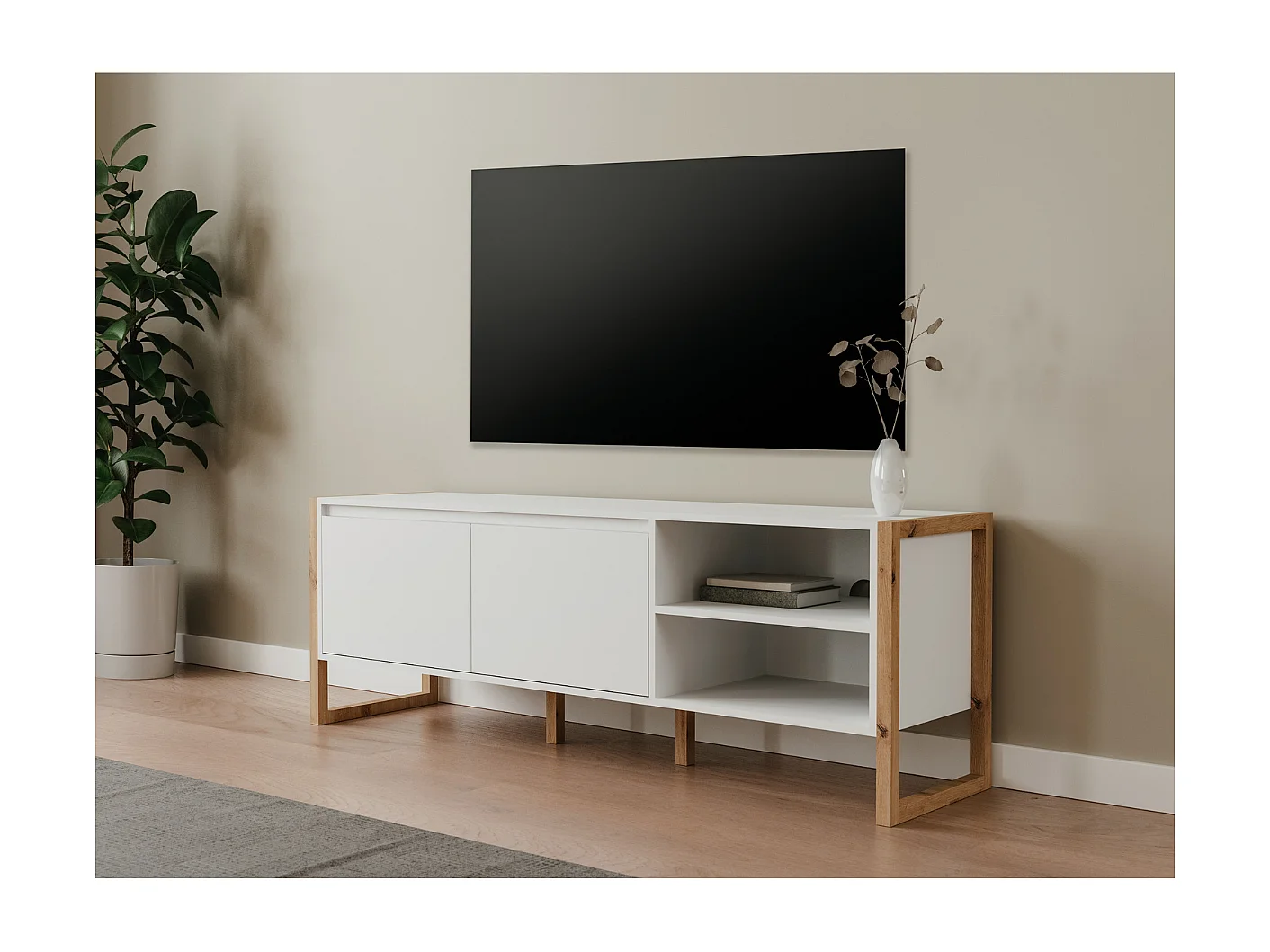 Meuble TV 2 portes et 2 niches L160 cm - DENVER