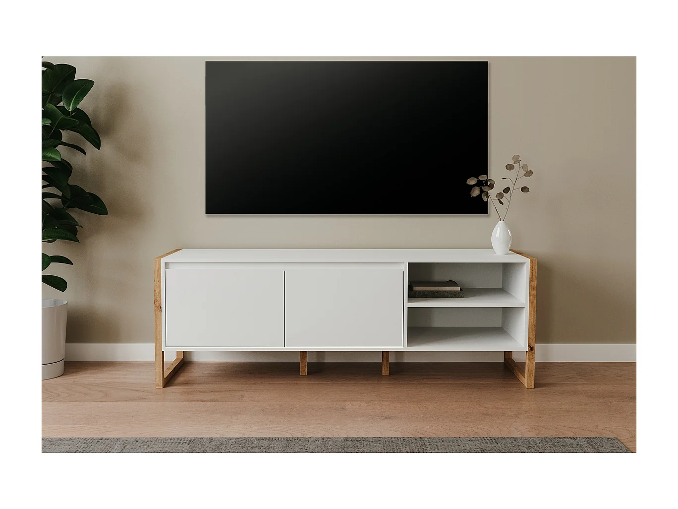 Meuble TV 2 portes et 2 niches L160 cm - DENVER