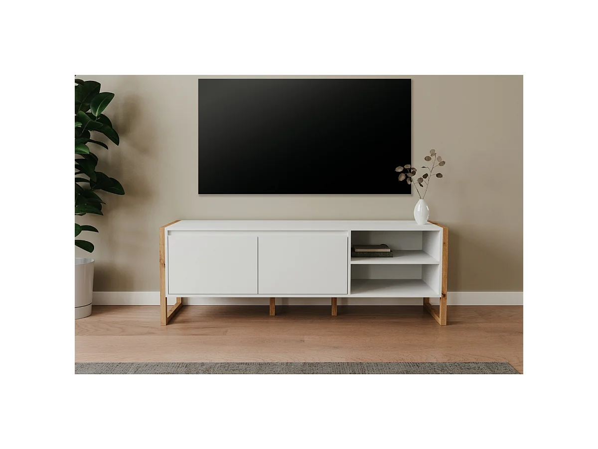 Meuble TV 2 portes et 2 niches L160 cm - DENVER