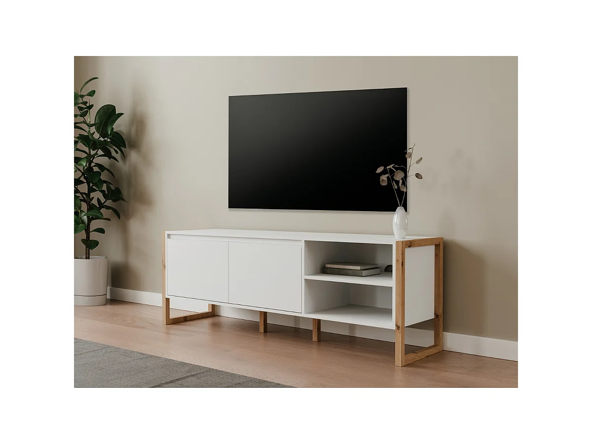 Meuble TV 2 portes et 2 niches L160 cm - DENVER