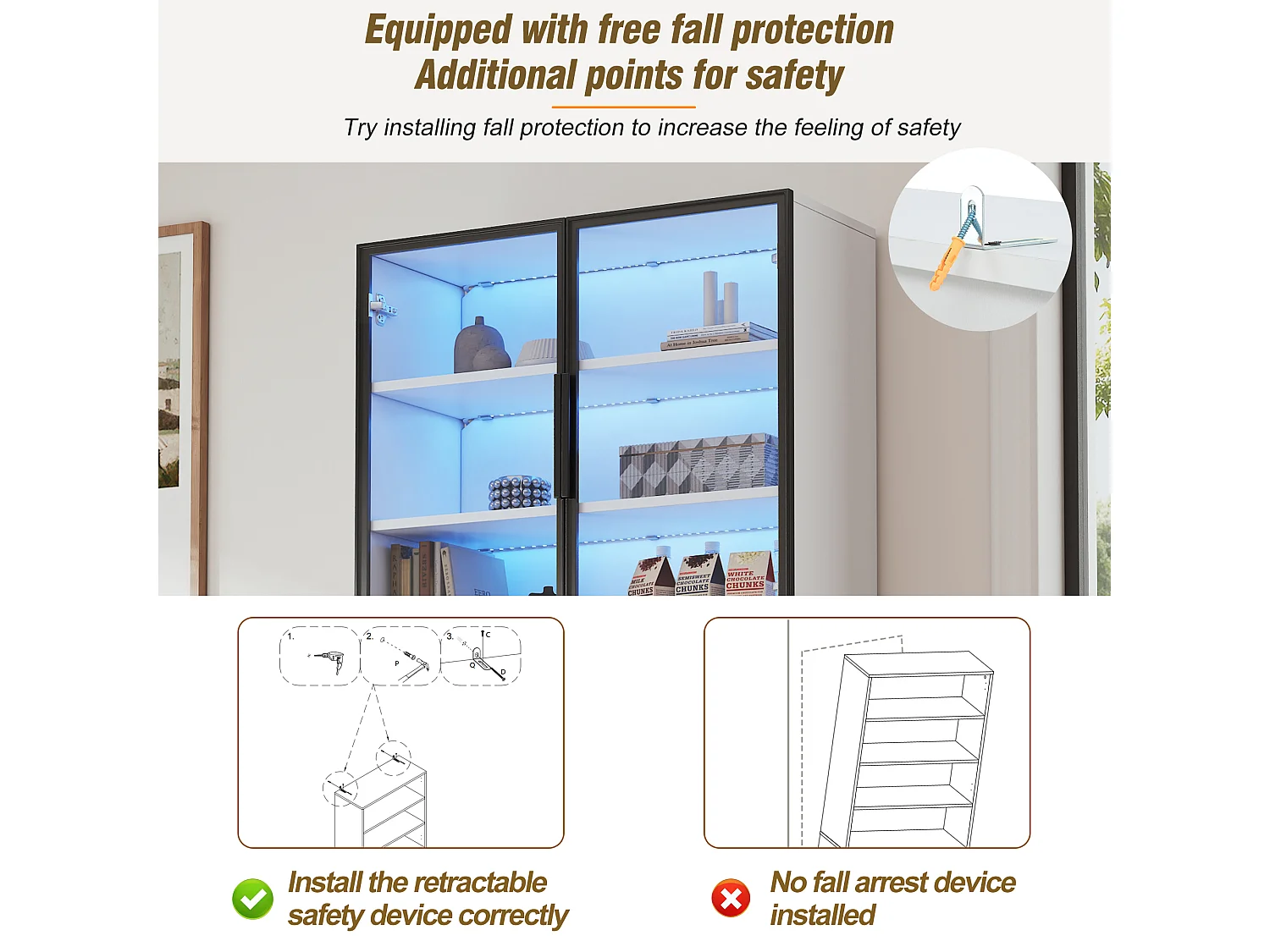 Vitrine 70x30x200cm - avec 1 tiroir et 4 portes - avec éclairage LED - panneaux de particules - blanc