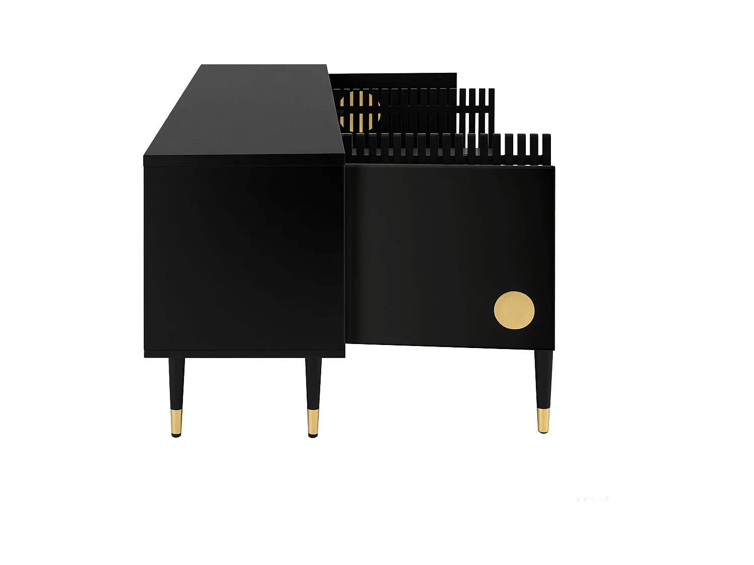 Meuble TV 170x36x54 cm - 4 portes - poignées dissimulées - pieds réglables - MDF - noir