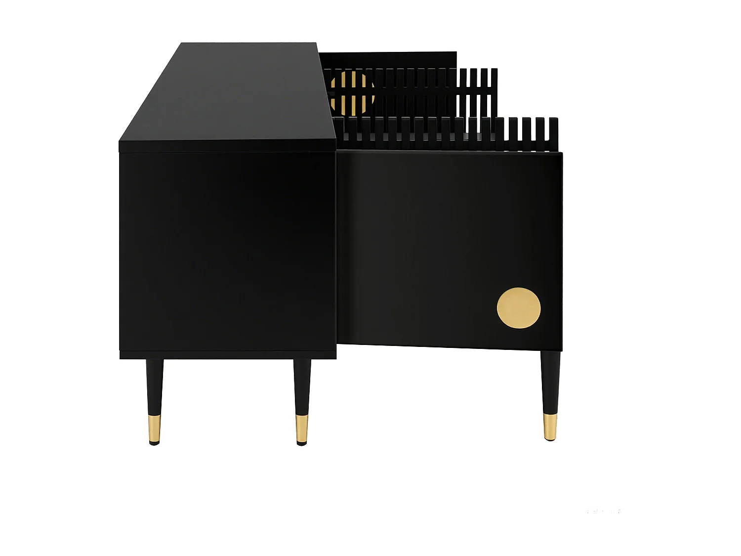 TV-Möbel 170x36x54 cm - 4 Türen - versteckte Griffe - verstellbare Füße - MDF - schwarz