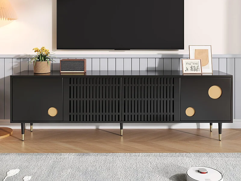 Meble TV 170x36x54 cm - 4 drzwi - ukryte uchwyty - regulowane nóżki - MDF - czarny