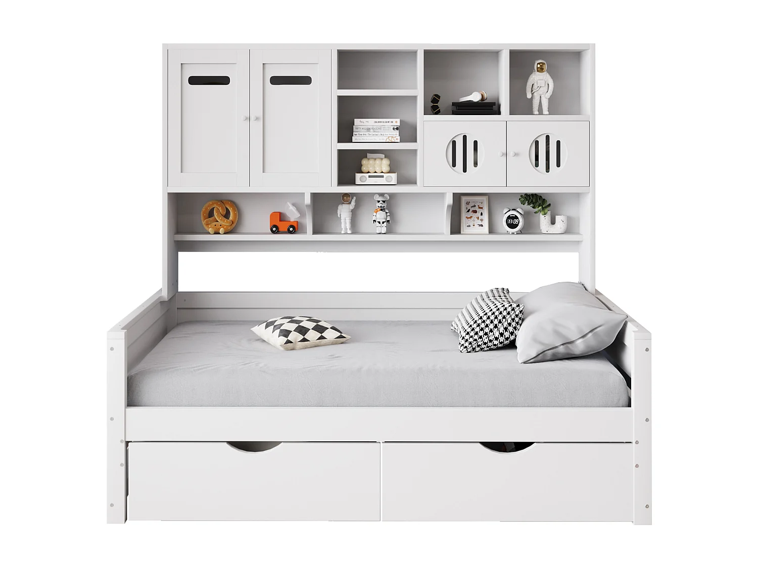 Slaapbank van hout 90x200 cm - met 2 lades - met meerdere planken - met lattenbodem - wit (matras niet inbegrepen)